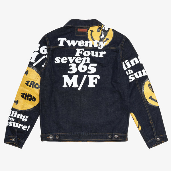 PIECED SMILES DENIM JACKET - RAW INDIGO