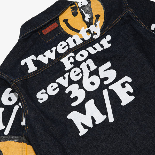 PIECED SMILES DENIM JACKET - RAW INDIGO