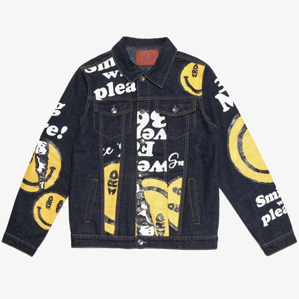PIECED SMILES DENIM JACKET - RAW INDIGO